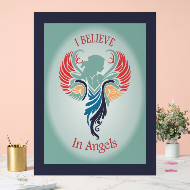 Je crois en Angels Hanging mur art signe acrylique (Mariage)