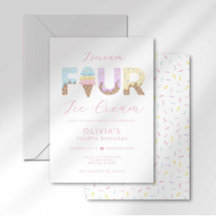 Je hurle Four Ice Cream Invitation fête d'annivers