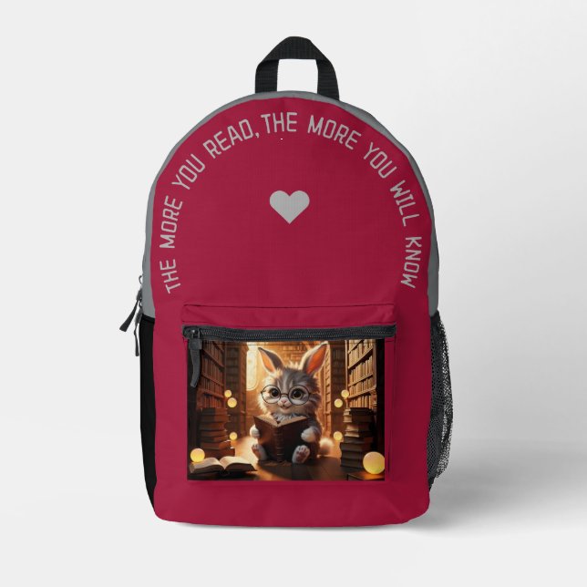 Je mehr du liest.. bedruckter rucksack (Vorderseite)