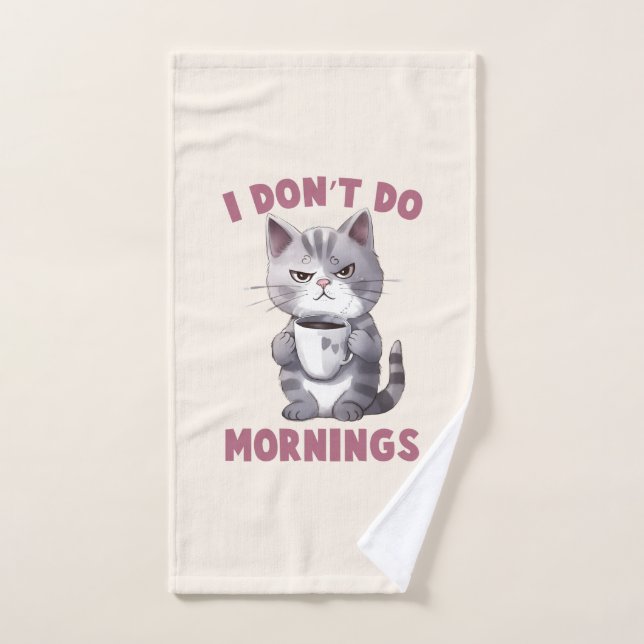 Je ne fais pas le matin - Chat gris avec café (Serviette à main)