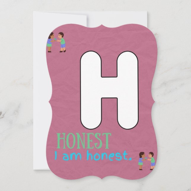 JE SUIS ALPHABET H CARTE D'AFFIRMATION POUR ENFANT (Devant)