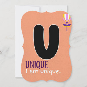 JE SUIS ALPHABET U CARTE D'AFFIRMATION POSITIVE PO