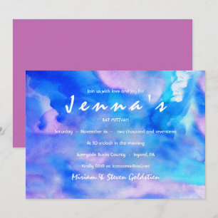 Je Suis BLUE WATERCOLOR Bat mitzvah Invitation
