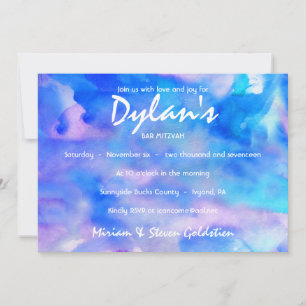 Je Suis BLUE WATERCOLOR Bat mitzvah Invitation