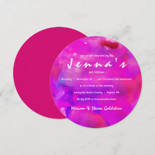 Je suis FUSHIA WATERCOLOR Bat mitzvah Invitation