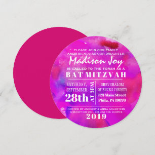 Je suis FUSHIA WATERCOLOR Bat mitzvah Invitation