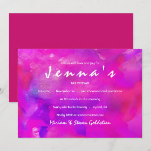Je suis FUSHIA WATERCOLOR Bat mitzvah Invitation