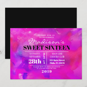 Je SUIS FUSHIA WATERCOLOR Sweet sixteen Invitation