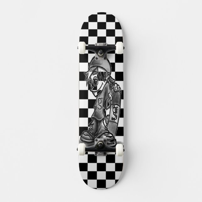 Je suis G Skater Boy À damiers Skateboard (Recto)