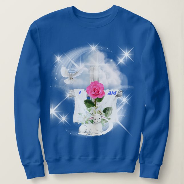 Je Suis Le Sweatshirt Bleu De La Résurrection (Design devant)