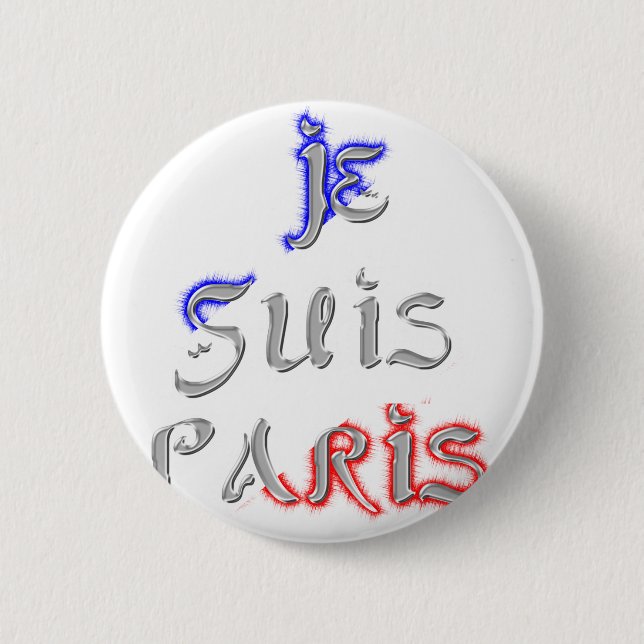 Je Suis Paris I Liebe Paris Textkunst drucken Button (Vorderseite)