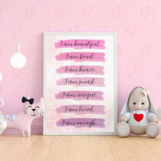 Je suis... Poster inspirant rose aquarelle