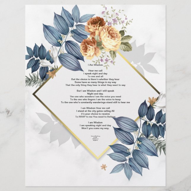 Je Suis Sisdom Poem Linen Papier Floral Design (Devant)