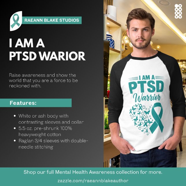 Je suis un guerrier PTSD T-shirt à manches 3/4 (Créateur téléchargé)