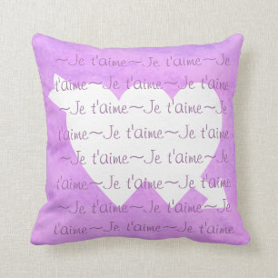Je t t'aime white HEARTS on LILA PINK Kissen