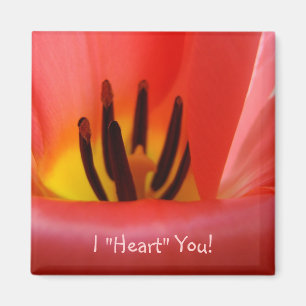 Je "T'aime" ! aimant ROUGE Fleurs de Tulipe