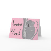 Je T'Aime ! Carte de voeux Koala rose couché