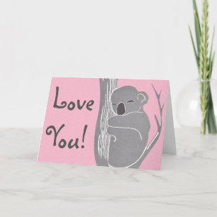 Je T'Aime ! Carte de voeux Koala rose couché
