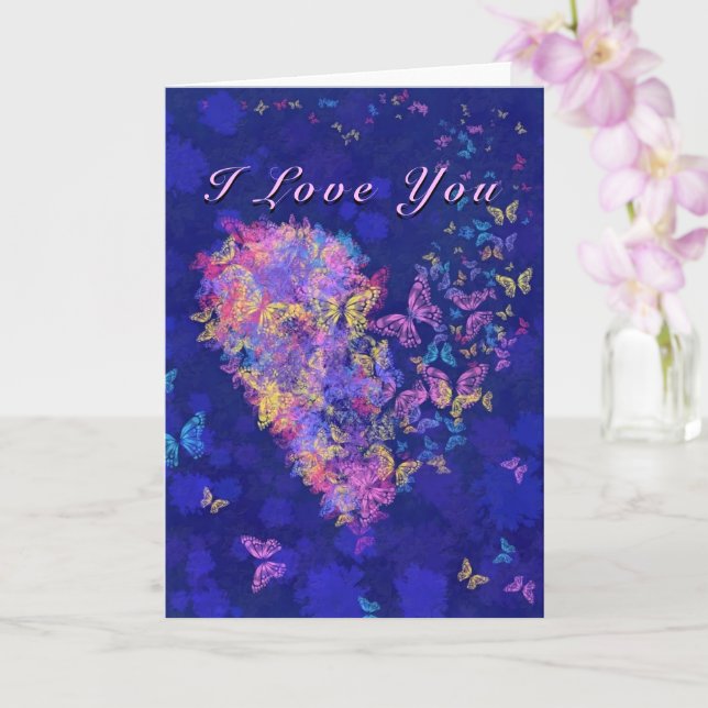 Je t'aime Carte Papillon amour coeur (Orchidée)