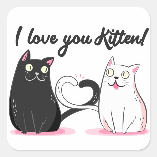 Je t'aime Chaton Carré Sticker (Devant)