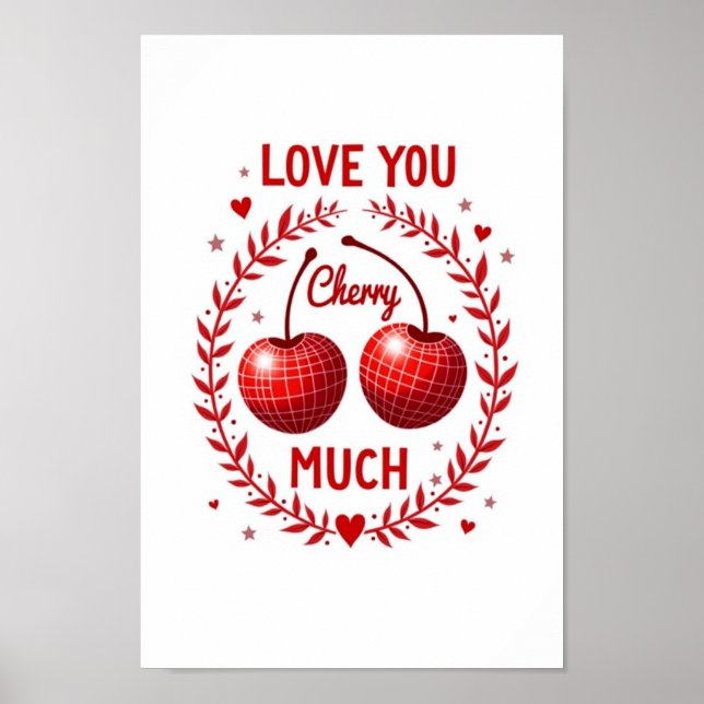 Je t'aime Cherry Much Affiche d'impression Rouge D (Devant)