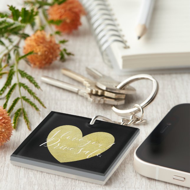 Je t'aime Conduire Safe Gold Heart Keychain (Devant Droit)