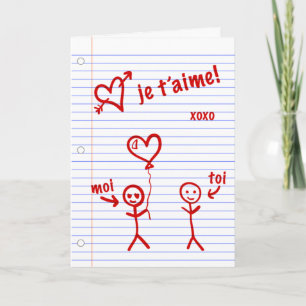 je t'aime croquis de cahier feiertagskarte