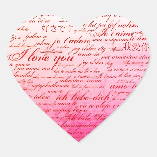 Je T'Aime Dans De Nombreuses Langues Coeur Sticker (Devant)
