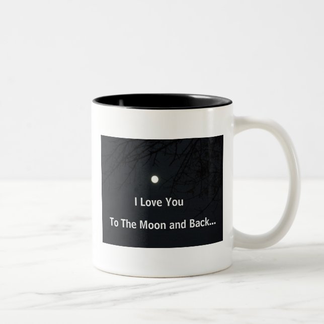 Je t'aime dans la lune et la tasse arrière de (Droit)