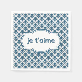 Je T'aime Elegant French Tapestry Blue White Serviette