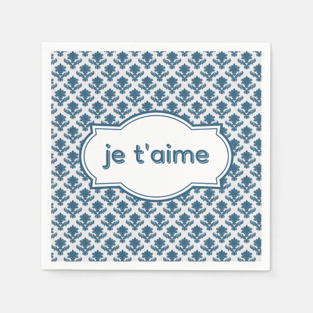Je T'aime Elegant French Tapestry Blue White Serviette (Vorderseite)
