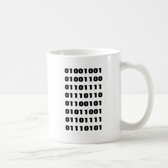 "Je t'aime" (en code binaire) tasse (Droite)