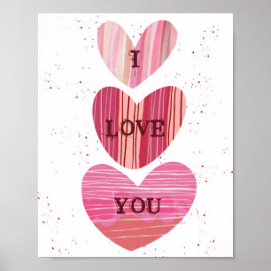 Je t'aime Valentine Rose Aquarelle Coeurs Poster