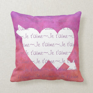 Je t'aime weiße HERZEN auf LILA ROSA Kissen