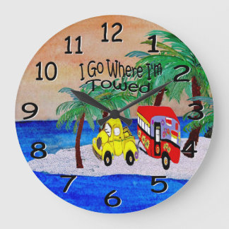 Je vais où je suis remorqué horloge murale campeur