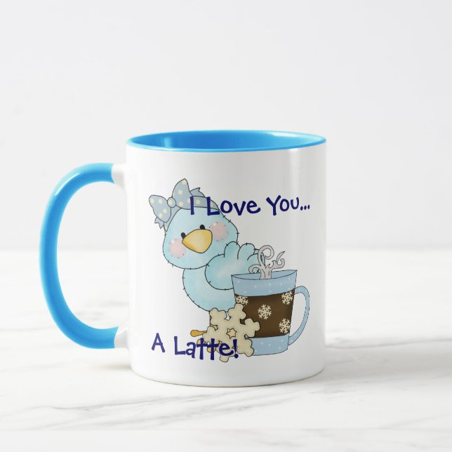 JE VOUS AIME UN LATTE Blue Bird Winter Coffee Mug (Gauche)