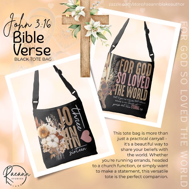 Jean 3:16 Bible Verse Sac fourre-tout noir (Créateur téléchargé)