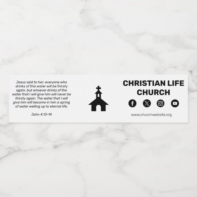Jean 4:13-14 Étiquette d'eau de l'église (Étiquettes simples)