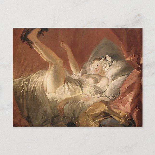 Jean Fragonard - Junge Frau spielt mit einem Hund Postkarte (Vorderseite)