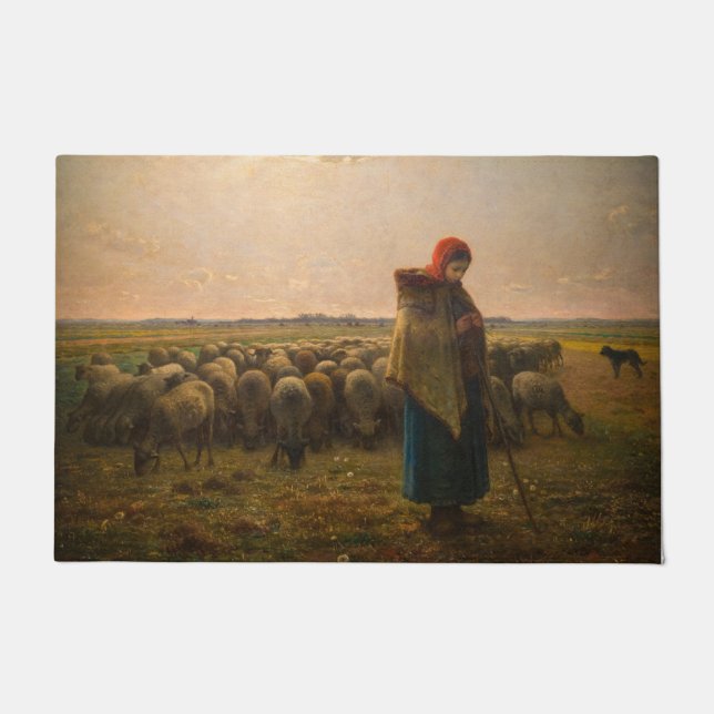 Jean-Francois Millet - Hirdess and Flock 1863 Fußmatte (Vorderseite)