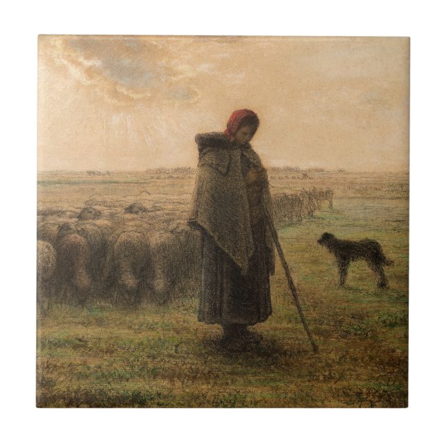 Jean-Francois Millet - Hirdess and Flock 1865 Fliese (Vorderseite)