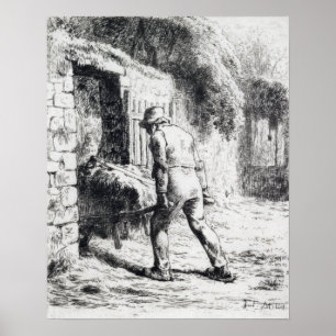 Jean-François Millet Man mit einem Rollkarren Poster