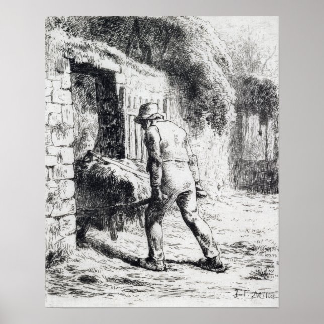 Jean-François Millet Man mit einem Rollkarren Poster (Vorne)
