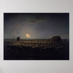 Jean-Francois Millet - Sheepfold, Mondlicht 1860 Poster