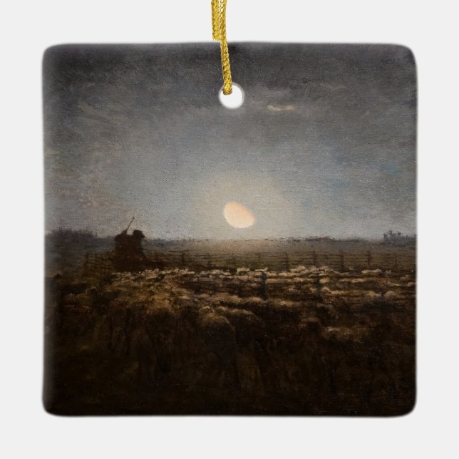 Jean-Francois Millet - Sheepfold, Mondlicht 1872 Keramikornament (Vorderseite)