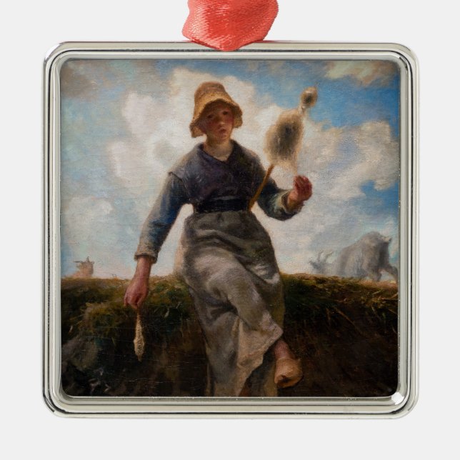 Jean-Francois Millet - The Spinner Girl Ornament Aus Metall (Vorne)