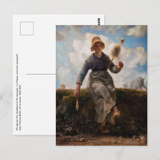 Jean-Francois Millet - The Spinner Girl Postkarte (Vorne/Hinten)