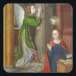 Jean Hey Annunciation Quadratischer Aufkleber<br><div class="desc">Ein Ankündigungsgemälde, das Engel mit Maria und Heiligem Geist als Taube darstellt. Fine Art von Jean Hey (Master of Moulins)</div>