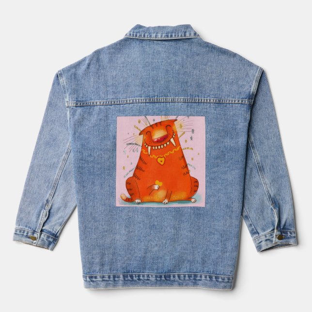 Jean Jacket mit Comical Orange Cat Jeansjacke (Rückseite)