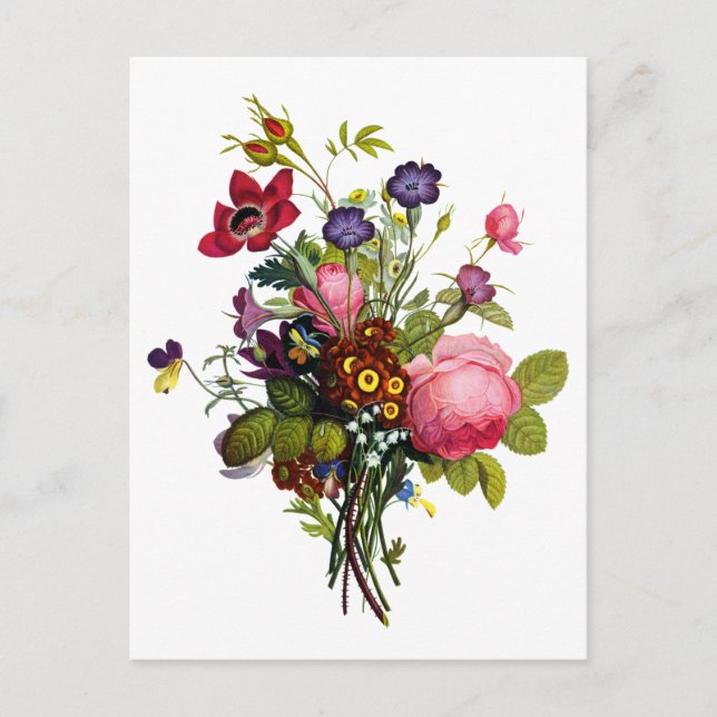 Jean Louis Prevost Rose und Pansy Bouquet Postkarte (Vorderseite)